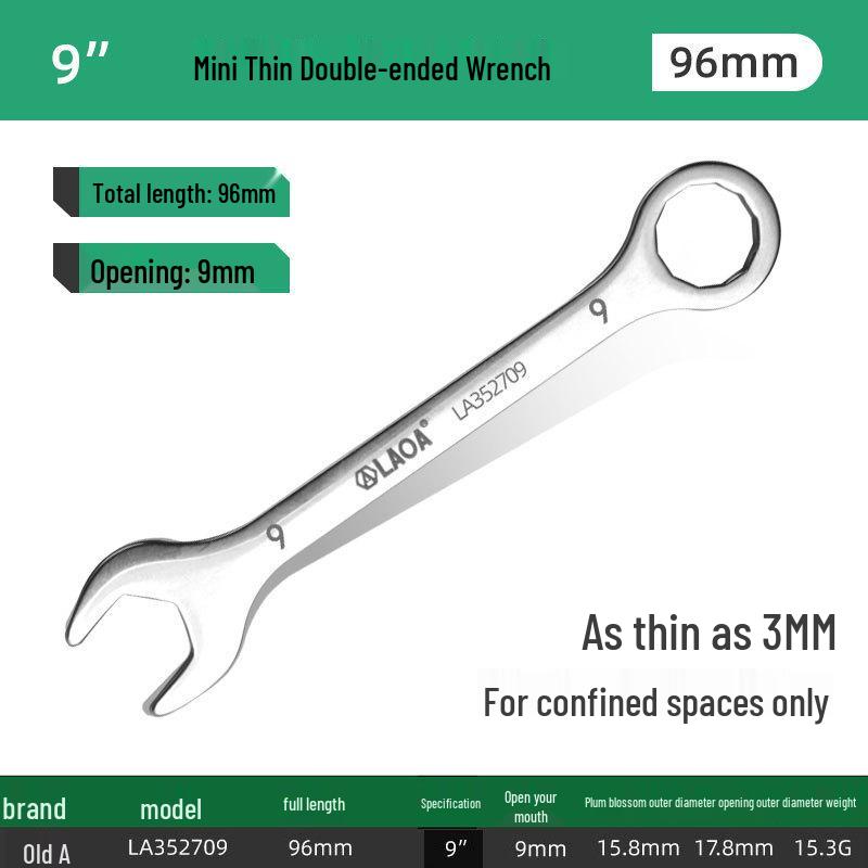 Stainless Steel 3mm Ultra-Thin Open-End/Box-End Double-Headed Mini Combination Wrench Set