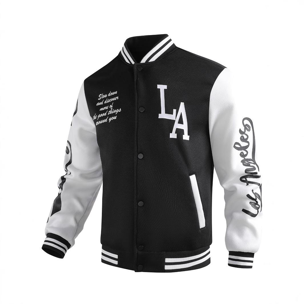 Fable Men's Black Spring And Autumn New Plus-Size Baseball Uniform Jacket Hong Kong Style Casual Jacket For And Wo. Cm