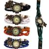Vintage Cow Leather Watch Women Ladies Fashion Butterfly Beads Dress Quartz Wristwatch