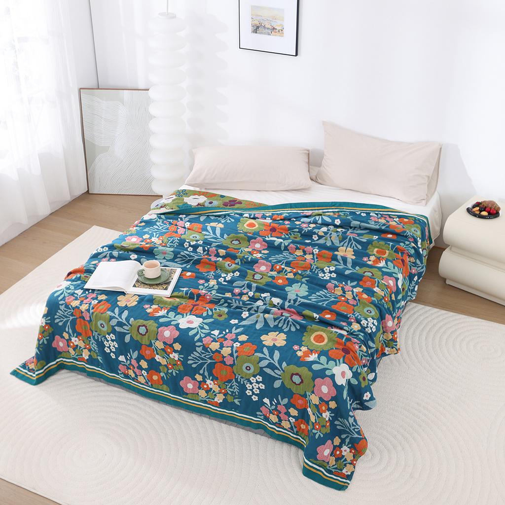 Floral Birds Cotton Towel Blanket, Bedspread For Bed, Sofa, Picnic, Travel, Yarn Dyed Jacquard, Mechanical Wash, 17 Styles