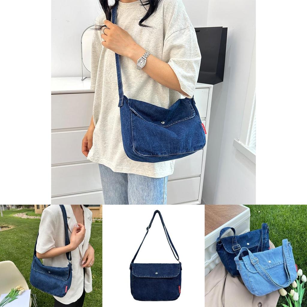 Stylish Large Capacity Canvas Tote Bag For Casual Vintage Commuting In Dark Blue And Light Blue