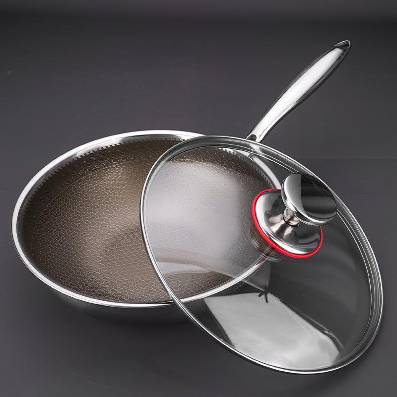 Ti Titanium Wok 26cm Kitchen Household Wok Non-stick Pan Three-layer Steel No Pick Stove Titanium Alloy Round Bottom