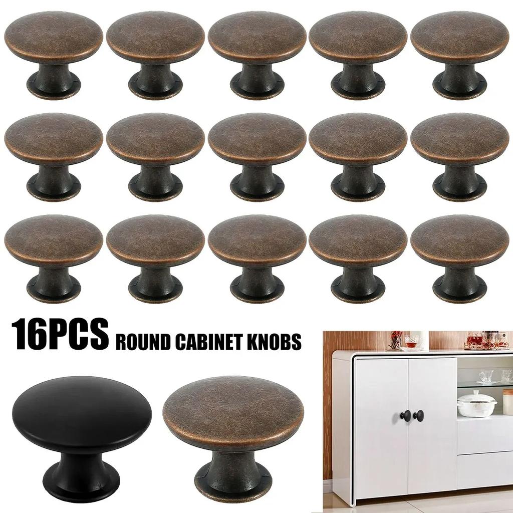 14/16Pcs Round  Antique Bronze Cupboard Door Pull Knob Kitchen Cupboard Door Decor Handles Replacement Hardware
