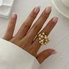 Übertriebenes Persönlichkeitsdesign Metall Faltbare Perlenringe für Damen Retro Geometrischer Kreis Blatt Öffnung Finger Schmuck Zubehör