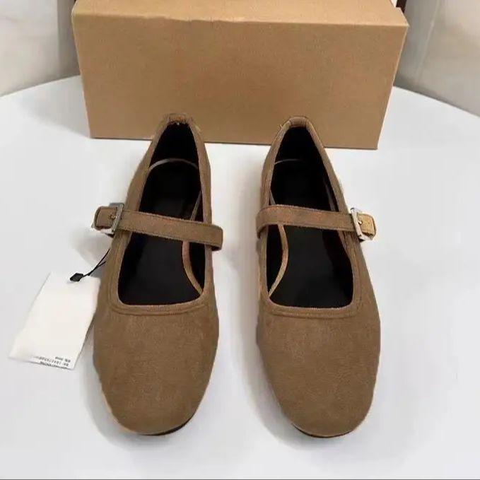 TRAF Woman Retro Ballet Style Flat Shoes Fashion Round Toe Shallow Mouth Single Shoes 2024 Autumn Lady Casual Buckle Strap Shoes