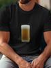 1pc Beer Graphic Print Black T-shirt - 180g Cotton Crew Neck Short Sleeve