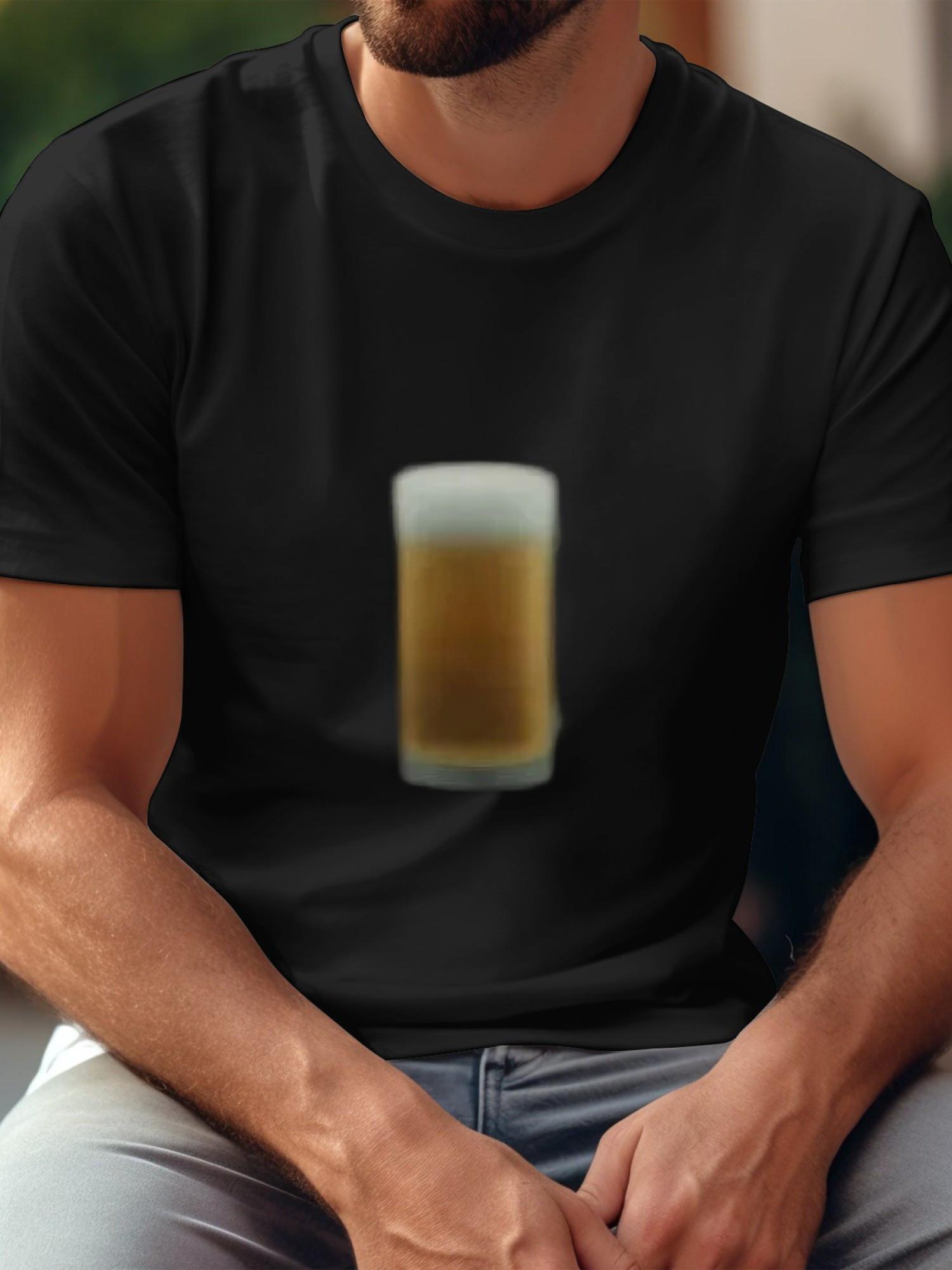 1pc Beer Graphic Print Black T-shirt - 180g Cotton Crew Neck Short Sleeve XXL