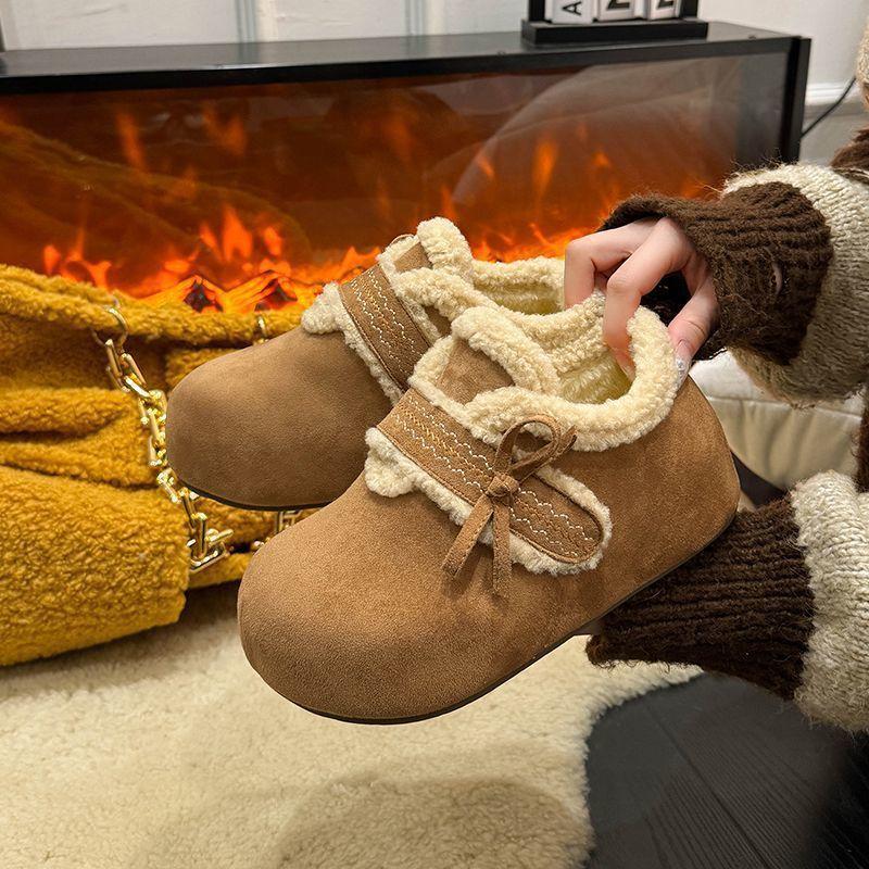 Soft-soled outer wear women's cotton shoes warm thick-soled casual Birkenstocks velvet Velcro bow