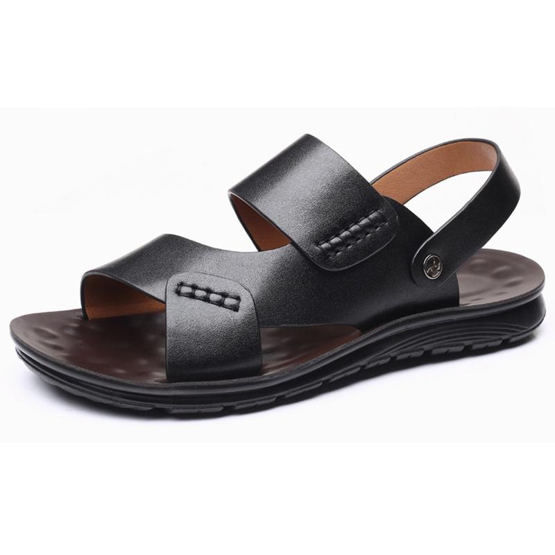 Pánské módní kožené sandály, prodyšné, protiskluzové, duté, ležérní kožené boty, venkovní plážové boty