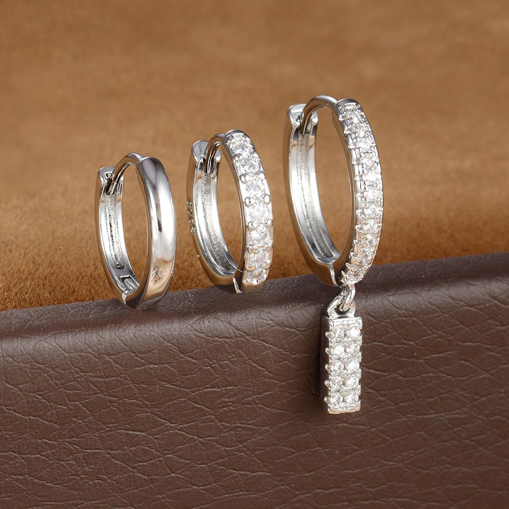 3pcs Silver Color Stainless Steel 26 Letters Hoop Earrings Set For Women A-Z Crystal Zircon Geometric Earrings Wedding Jewelry