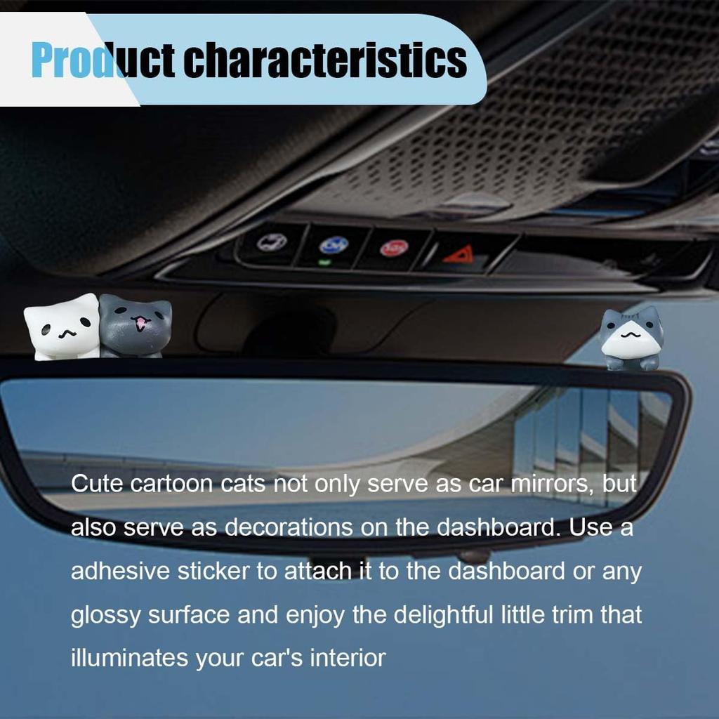 6PCS Car Cute Cat Decorations, Fun Car Rear View Mirror Ornaments, Cat Figurines Set Dashboard Decorations, Universal Auto Interior Accessories for