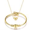 Diy 26 Letters Fadeless Stainless Steel Heart Pendant Necklace Bracelet Set For Women