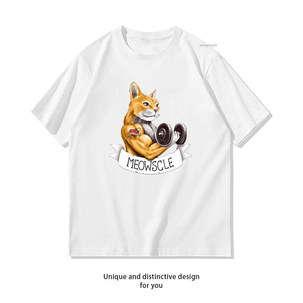 Funny Meowscle Bodybuilding Cat Muscle Cat Gym Humor Tshirt woman man Casual cotton printed t shirts Oneck Breathable S