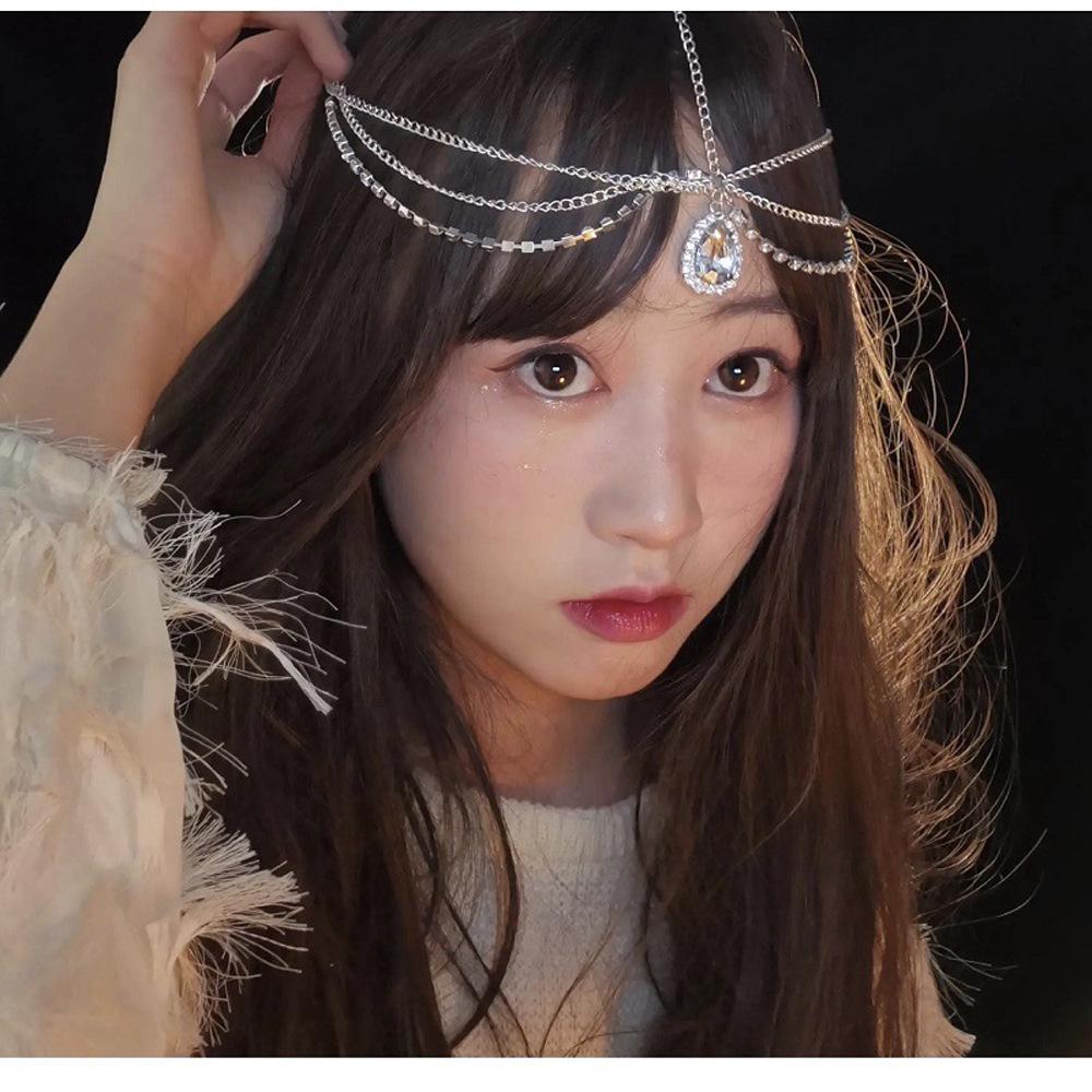 Bohemian Crystal Drop Pendant Headband - Princess Headdress with Diamond Chain