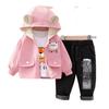 Children's Cartoon Spring & Autumn Hooded Jacket: Trendy 2026 Three-Piece Set for Boys & Girls
