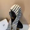 Warm Striped Knit Beanie With Ear Flaps Soft Foldable Hat Outdoor Daily Wear