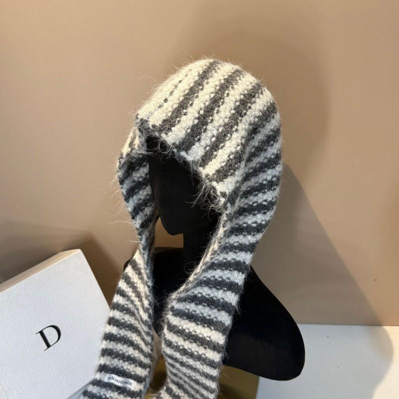 Warm Striped Knit Beanie With Ear Flaps Soft Foldable Hat Outdoor Daily Wear