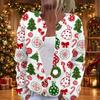 Damen Weihnachtsdruck Langarm Strickjacke Knopfleiste Pullover