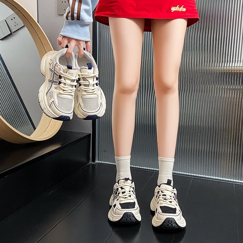 Contrasting Color Splicing Thick-soled Women's New Mesh Breathable Height and Thinness Casual Sports Shoes