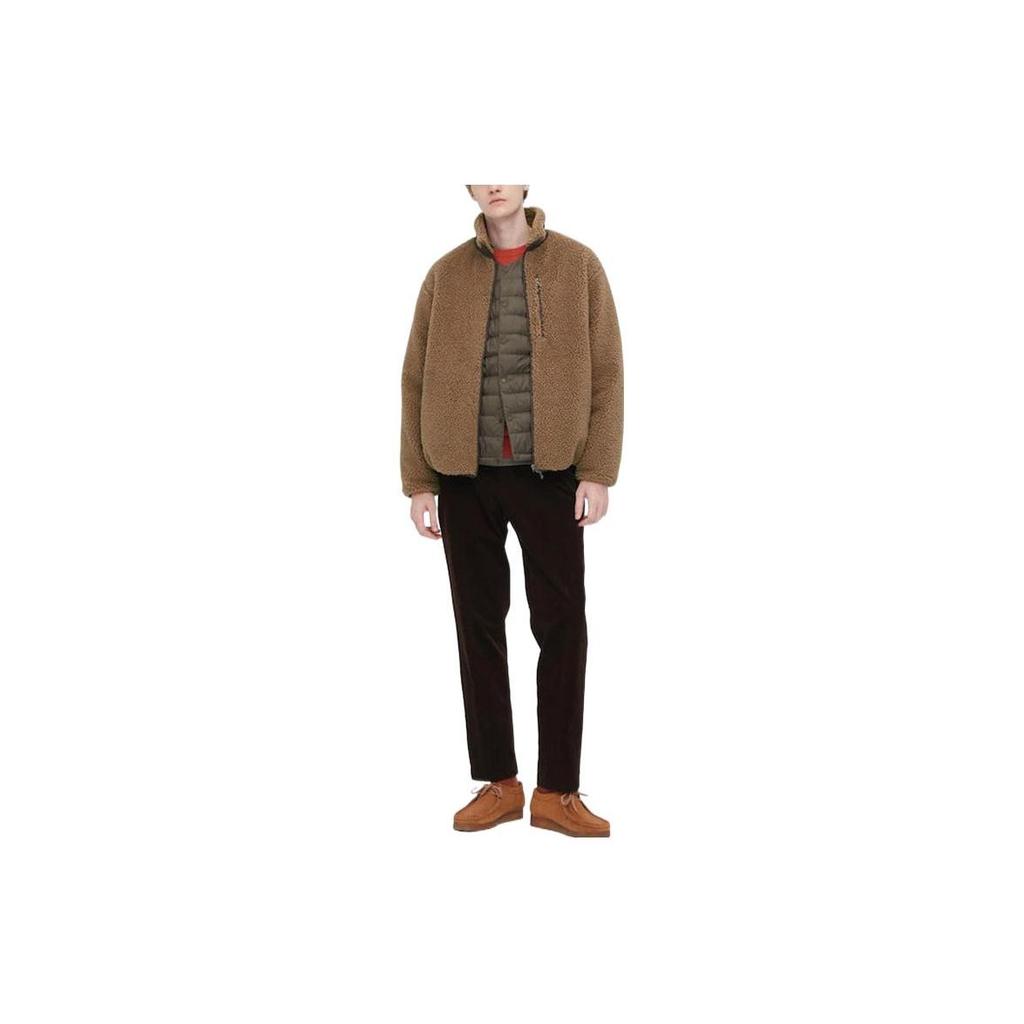 Uniqlo Solid Color Zipper Fleece Long Sleeve Drop Shoulder Jacket Unisex Jackets Camel 450200-34