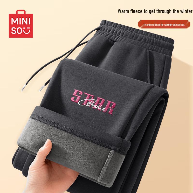 MINISO Men s Winter Fleece-Lined Straight Leg Sweatpants L