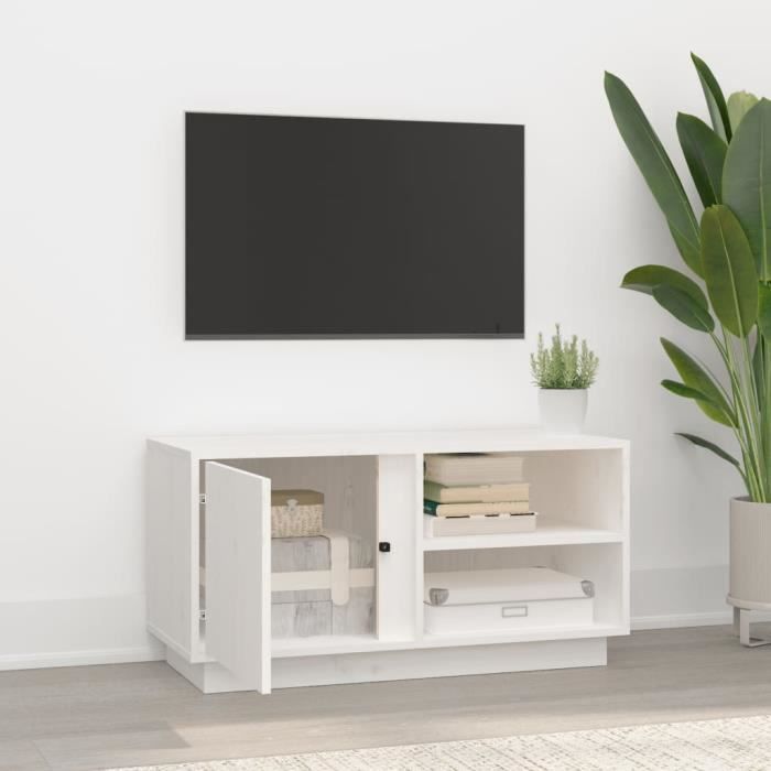 814465 vidaXL Meuble TV Blanc 80x35x40,5 cm Bois de pin massif