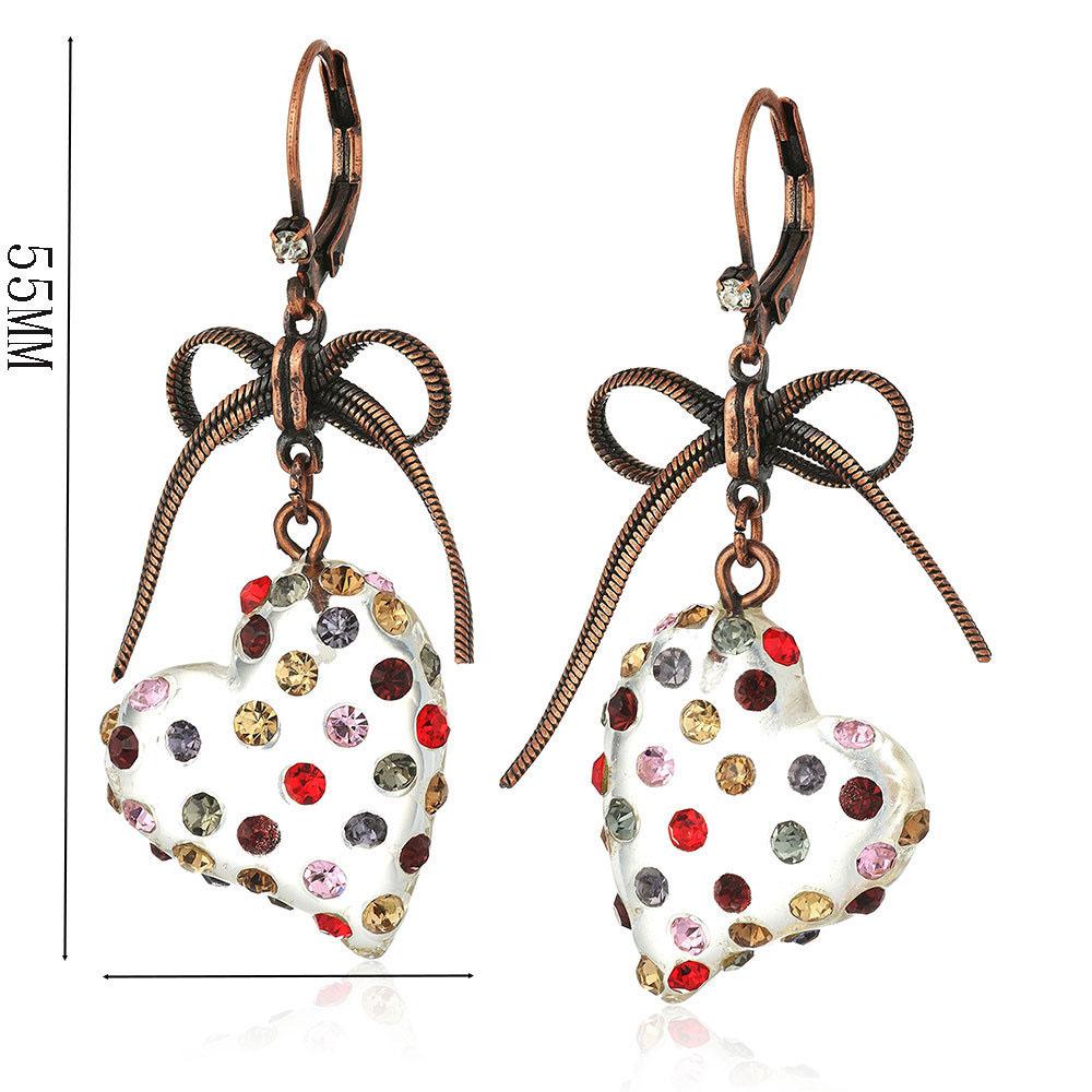 Retro Schmetterling Quaste Knoten übertrieben farbig Diamant besetzt Reisperle Kristall herzförmige Ohrringe