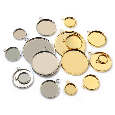 10/20pcs 8-30mm Inner Size Stainless Steel One Loop Double Lioops Pendant Cabochon Blank Base Setting Tray DIY Jewelry Findings