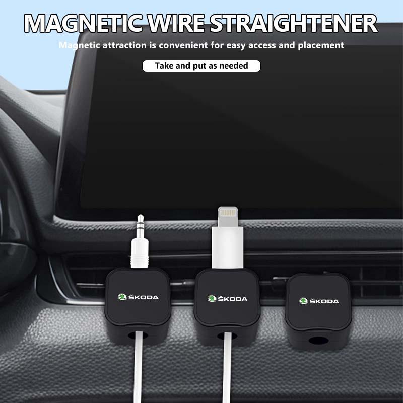 Lhwqr2 For Skoda Magnetic Protector Cable Clip Organizer USB Charger Cable Holder Cable Management Kodiaq Fabia Kamiq Karoq Octavia 2 3
