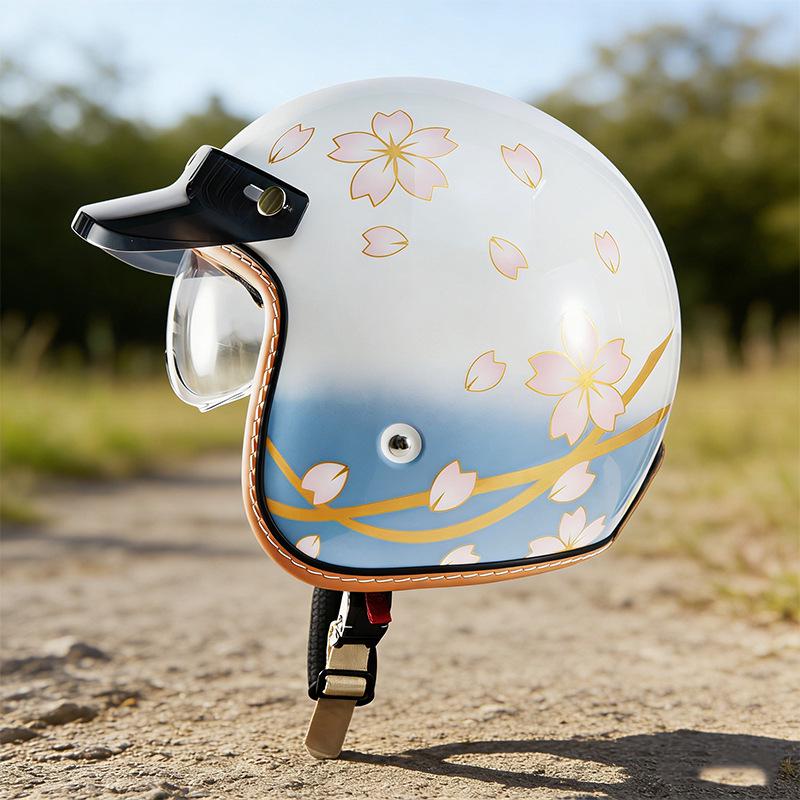 High-Quality Retro Motorcycle Half Helmet with Built-In Goggles for Men and Women