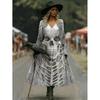 Halloween Long A-Line Dress Vintage Bohemian Style Skull Print V-Neck Full Sleeve Party Wear