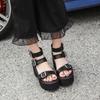 Ankle Strap Summer Fashion Women Sandals Open Toe Platform Shoes High Thick Heels Female Black Unique Party Shoes 35-42