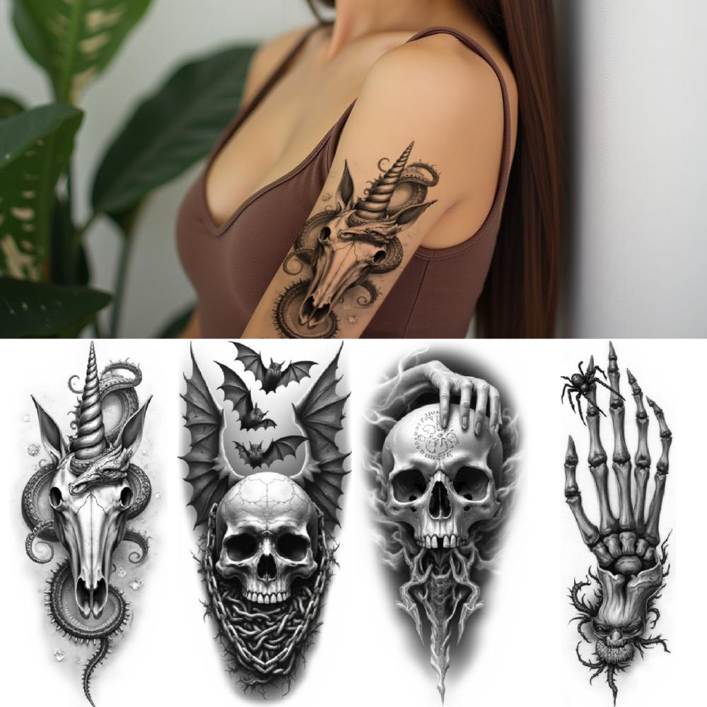 3pcs Temporary Tattoo Realistic Temporary Tattoos Wings Bats Skull For Men Women Arms