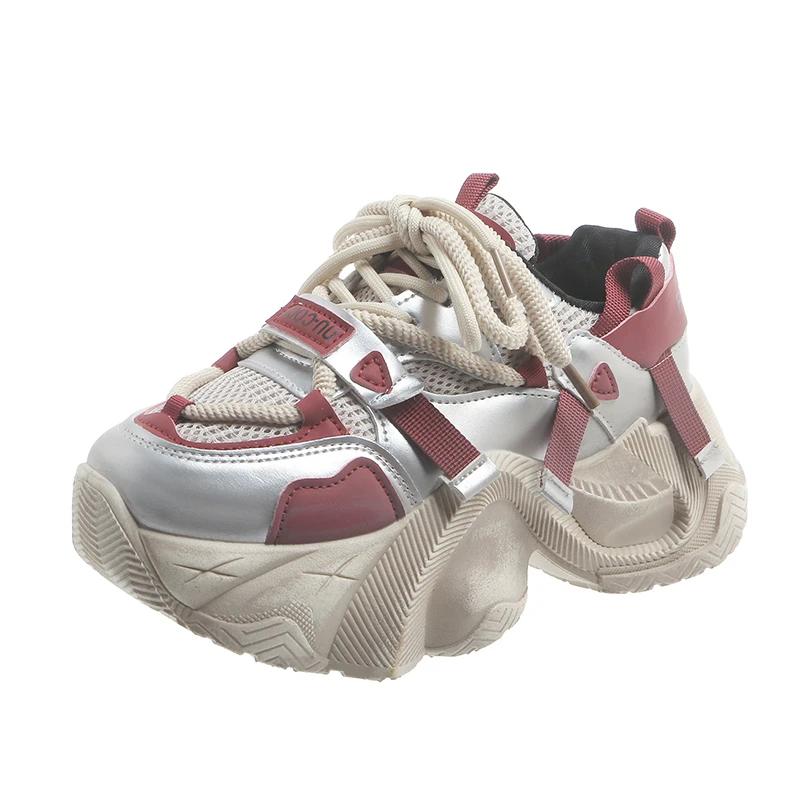 

Модные осенние женские туфли-лодочки с круглым носком на платформе для женщин, спортивная обувь на среднем каблуке, нескользящая женская обувь из вулканизированной стали 40 красный