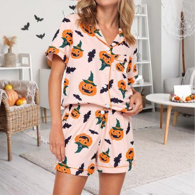Womens Halloween Pajamas Set Button Down 2 Piece Pjs Shorts