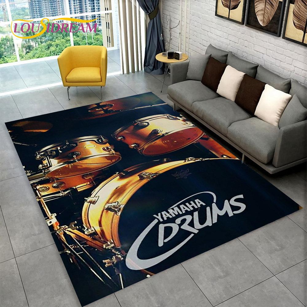 Teppich mit 3D-Schlagzeug-Musikinstrumenten, groß, Teppich für Wohnzimmer, Schlafzimmer, Sofa, Fußmatte, Dekor, rutschfeste Bodenmatte zum Spielen für Kinder
