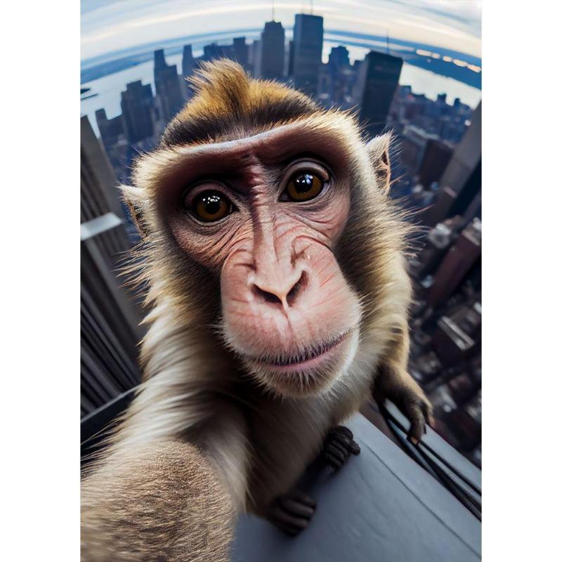 Funny Monkey Selfie Happy Chimpanzee Poster with Print Canvas Painting Animal Wall Art for the Living Room Home Decor Cuadros