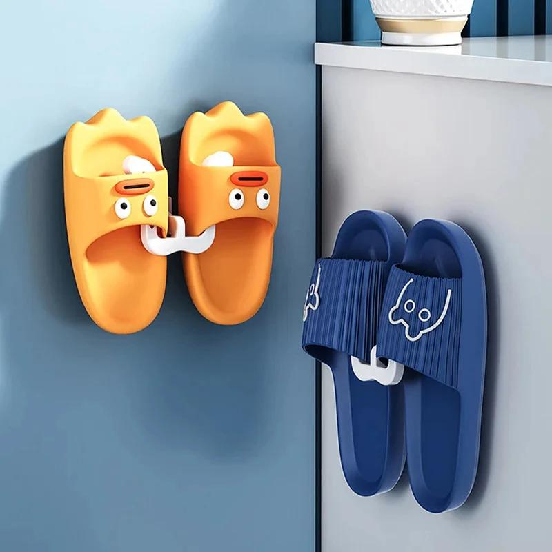 2/4 Slipper Hooks, Bathroom Wall Mounted Non Punched Slipper Rack, Self-adhesive Storage Rack for Slipper Hangers