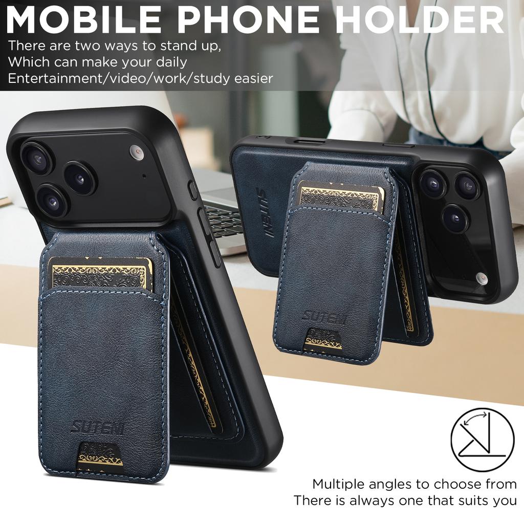SUTENI Wireless Charging Magnet Faux Leather Phone Case Card Holder Stand Wallet 2-in-1 for IPhone 18 Pro Max 17 16 15 14 13 12