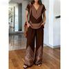 Malaysia Bohemian Print Two-piece Fashion V-neck Short-sleeved Suit Top