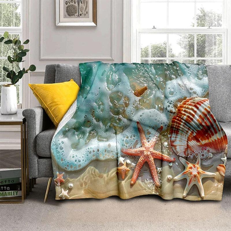 3D Starfish Beach 29 Style Shell Sea Star Sand Cartoon Blanket,Soft Throw Blanket for Home Bedroom Bed Sofa Picnic Office Cover