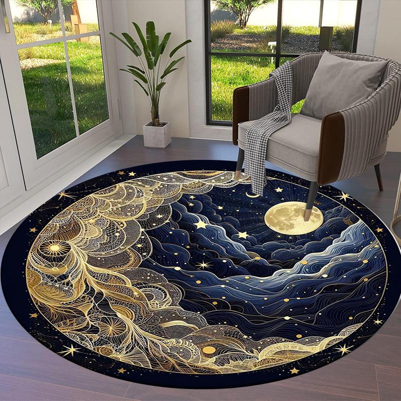 1pc Office Carpet Chair Mats Golden Celestial Waves Perfect for Decorating Office Chairs, Living Rooms, Or Bedrooms