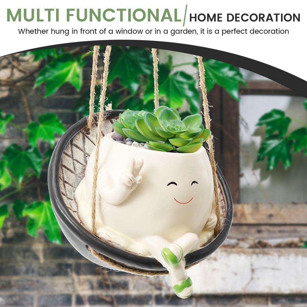 Synthetic Resin Swing Chair Planter Pot Creative Wall Hanging Smile Face Flower Pot Add Interest Smile Face Planter for Home New