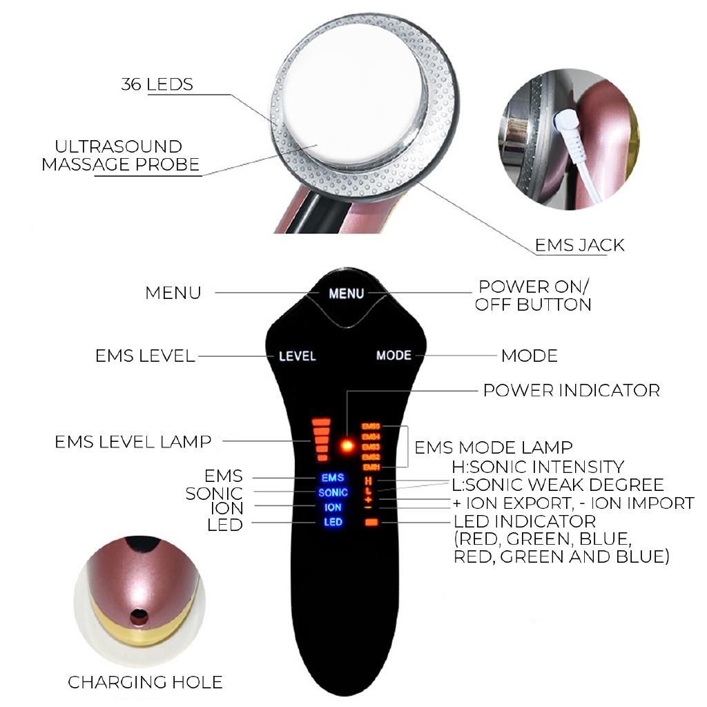 6 In 1 Ultrasound Fat Cavitation Ems Infrared Body Slimming Massager Shaping Instrument Galvanic Infrared Burner