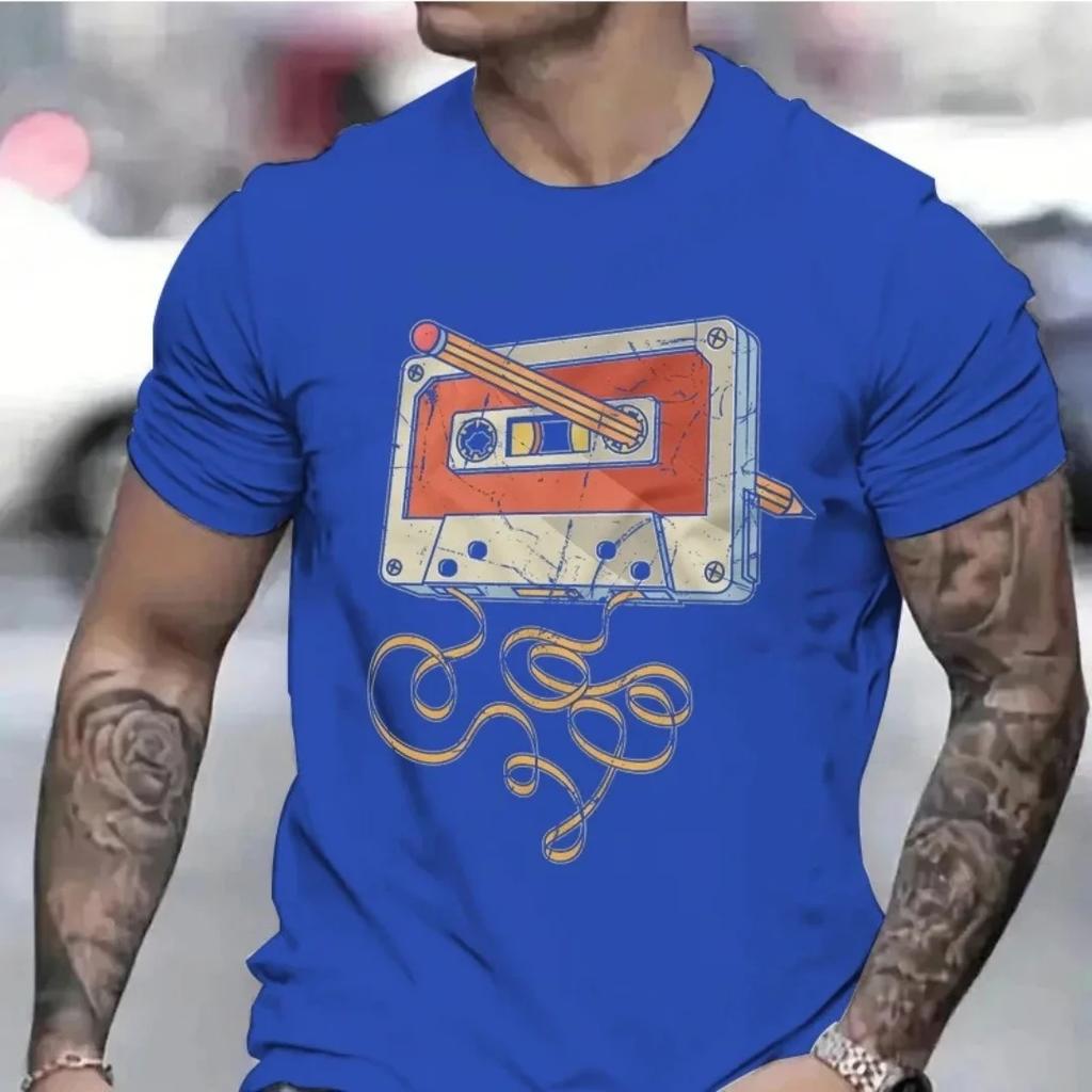 Unisexs Vintage Cassette Tape With Pencil Tshirt Shirts For Guys Funny Graphic Tees Birthday Clothes Fashion Casual Unisexs Tees