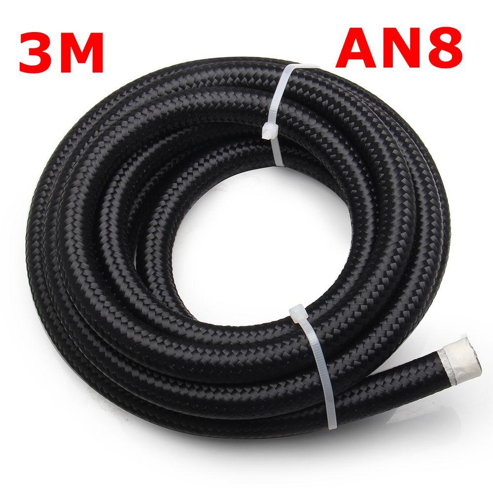 10FT 3M AN4 AN6 AN8 AN10 AN12 Oil Fuel Hose Oil Gas Cooler Hose Line Pipe Tube Nylon Stainless Steel Braided Inside CPE Rubber