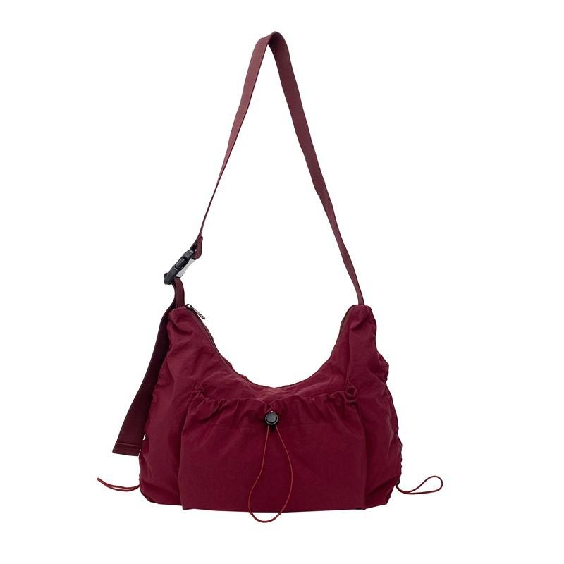 Pleated Drawstring Lightweight Shoulder Bag Women's Vintage Dumpling Bag Large Capacity Commuter Crossbody Bag