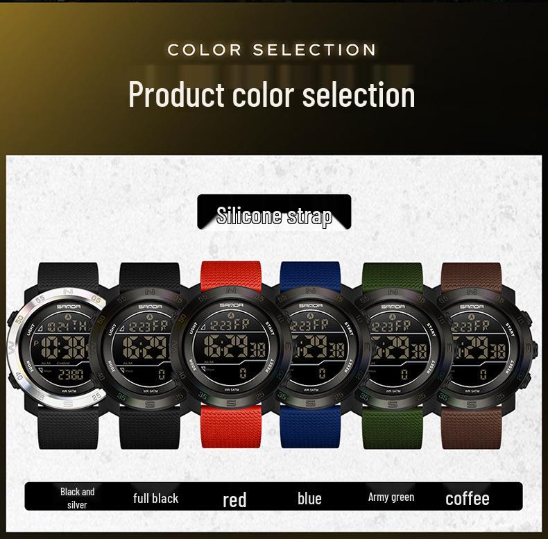 Sanda Sports Multifunctional Waterproof Pedometer Watch with Timer, Alarm, and Night Light