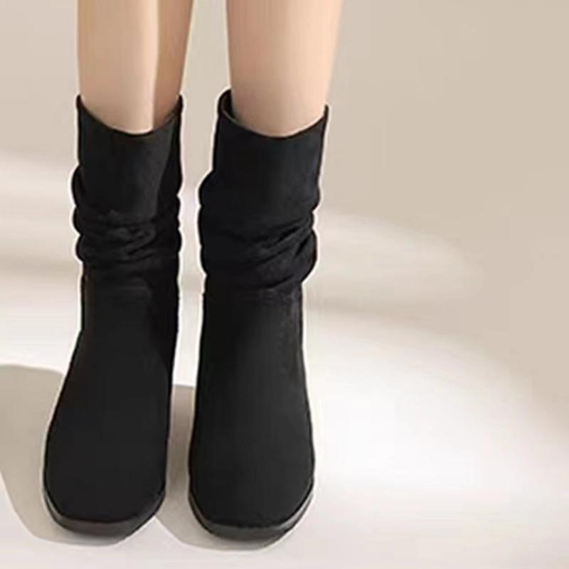 Herbst Damen Spitzschuh Klobiger Absatz Reitstiefel Retro Damen Mid-Calf Stiefel Outdoor Casual Schuhe mit Absatz Zapatos De Mujer