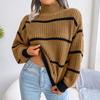 Striped Half High Collar Sweater Lantern Sleeve Knitted Pullover Women's Casual Top Thickened Warm Comfortable Autumn and Winter